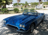 Blue Corvette Stingray with one-of-a-kind front grill added.