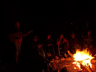 Singing around the campfire, enjoying a cool evening in Quartzsite