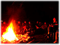 Gathered around the campfire to sing Route 66 and other former hits.