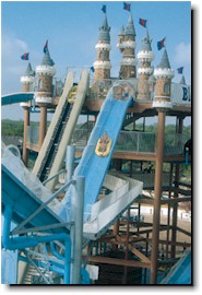 The Master Blaster uphill water coaster