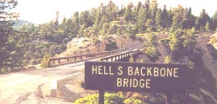 Headed to the one lane bridge on Hell's Backbone.