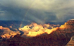 A glimpse into the Canyon, with a rainbow overhead. 