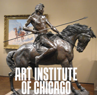 Impressive Frederic Remington bronze statue of an Indian on his horse at Art Institute of Chicago.
