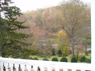 View of the mountains from the Balsam Mountain Inn porch