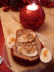 The banana nut bread topped with caramel for a special touch